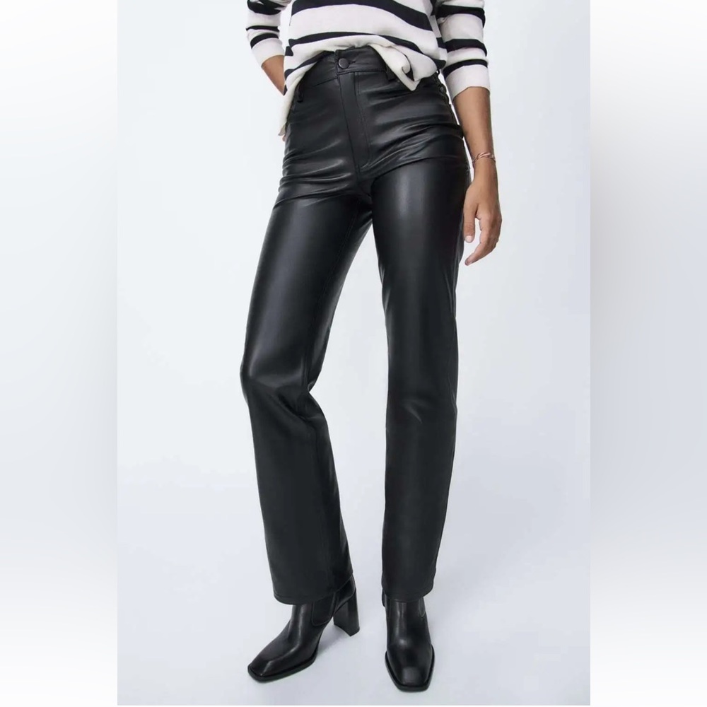 ZARA 90s Wide Leg Faux Leather Cargo Trousers Pants sz 10